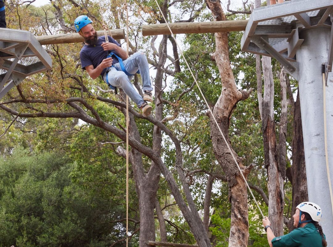 Three people enjoying outdoor activities at Fairbridge Village School Camp